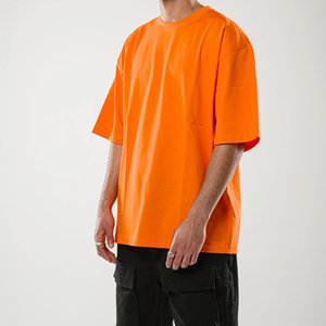 T-shirt à manches courtes pour homme, coupe classique, écologique, respirant, 220g, orange, col rond, décontracté, en jersey de coton - Product Image 2