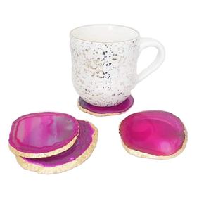 Sous-verres en agate avec bords dorés Sous-verres colorés naturels pour boissons Fournitures d'hôtel et de restaurant Décoration de table unique - Product Image 1