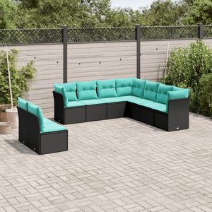 Juego de sofás de patio de ratán sintético negro de 9 piezas con cojines, conjuntos de jardín - Product Image 1