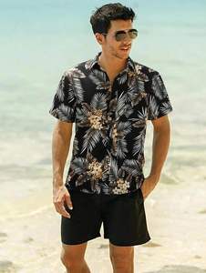 Camicia hawaiana a maniche corte da uomo con stampa tropicale, abbottonata, per l'estate, casual, da spiaggia, stile <span class=keywords><strong>Aloha</strong></span>, perfetta per feste hawaiane - Product Image 1