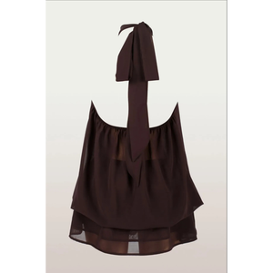 Mini-robe marron à col licou et à volants, style babydoll, marron chocolat foncé, café - Product Image 3