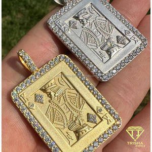 Pendentif Carte de Jeu 'Iced Out King' avec Diamant de Laboratoire, en Argent Sterling 925, Design de Carte à Jouer de Luxe, Bijoux Hip Hop Unisexe - Product Image 5