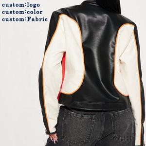 Women’s Genuine <b>Leather</b> Patchwork Motorcycle <b>Jacket</b> High-Quality Racing Style with Custom Patch Embroidery - Product Image 4