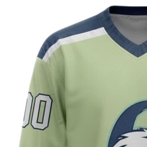 Men Light Green Sublimated <b>Ice</b> Hockey Printable Polyester V Neck Jersey Long Sleeve Sports Shirt Team Wear Training Match - Product Image 4