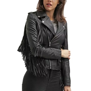 Chaqueta de cuero con flecos estilo bohemio para mujer, abrigo occidental de gamuza con borlas, ropa exterior de moda para motocicleta, fabricante mayorista personalizado - Product Image 2