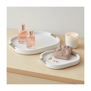 Oval Ceramic Decorative Tray With Handles Minimalist Design 2Pcs Cosmetic Storage - Product Image 4