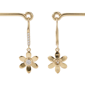 Pendientes Colgantes Vintage para Mujer con Diamantes de Laboratorio, Corte Redondo, Estilo Flor, Joyería de Oro Sólido de 10K y 14K, Pendientes de Pétalos de Flor - Product Image 4