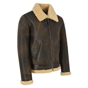 Veste en cuir de mouton marron Style Vintage pour homme, vêtement d'hiver chaud en fausse fourrure - Product Image 2