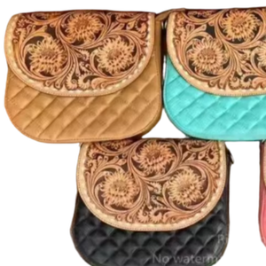 Elegant Bohemian Durable Quilted Genuine Leather Eco-Friendly Lightweight <b>Sling</b> <b>Bag</b> Artisan-Made Hand-Tooled Detailing <b>Travel</b> - Product Image 1