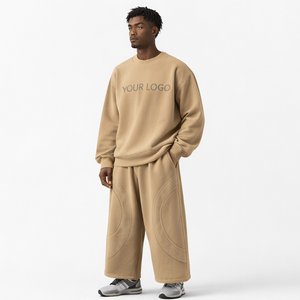 Custom Men's Oversized Crewneck Sweatshirt and Wide Leg Sweatpants <b>Set</b> Heavyweight Oversized Baggy Fleece Sweatshirt <b>Set</b> - Product Image 3