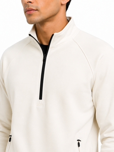 เสื้อสเวตเชิ้ตผู้ชายแบบคอตั้ง แบรนด์ Livster รุ่น Quarter Zip ซิปหน้าครึ่งตัว ผ้าถัก สีขาว แต่งซิปสีดำสไตล์ลำลองสำหรับเล่นกีฬา - Product Image 4