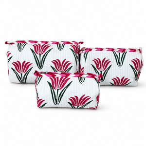 Premium Pink Tulip Print 3 Piece <b>Quilted</b> <b>Makeup</b> Pouch Set Cotton Cosmetic <b>Bags</b> for Women Travel Toiletry Organizer Zipper Gift S - Product Image 6