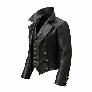 Black Vintage Steampunk Leather <b>Jacket</b> for Men Victorian Dark <b>Gothic</b> Pirate Cosplay <b>Jacket</b> 2026 - Product Image 2