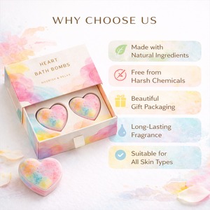 Bombes de bain en forme de cœur, couleurs arc-en-ciel, naturelles, faites à la main, style mignon, pour le bain, OEM disponible, qualité export, boule de bain - Product Image 5
