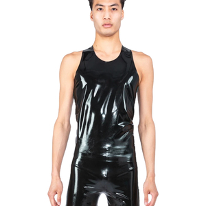 Débardeur Homme Noir Brillant Sans Manches Col Rond Coupe Slim Couleur Unie Style Gothique en Polyester Tissé - Product Image 3