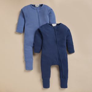 Lot de 2 barboteuses zippées en bambou élasthanne de qualité supérieure-Navy + Light Denim - Product Image 1