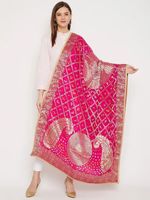 Dupatta Bandhani Asli Buatan Tangan, Dupatta Tie Dye India Berkualitas Premium dari Sutra