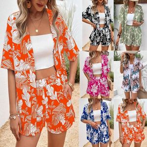 Women's Casual Daily Wear Solid Digital Printing <b>Short</b> Sleeve Shirt Elastic Waist <b>Shorts</b> Set Breathable Quick Dry 100% Cotton - Product Image 6