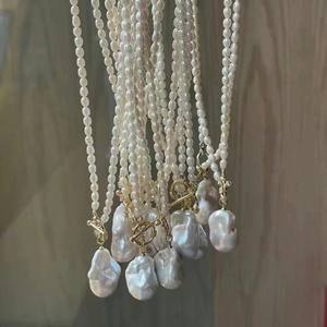 Collier de perles de millet d'eau douce de style baroque européen américain, grosses perles de 25 mm en forme de particules - Product Image 3