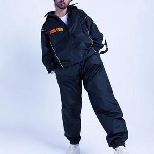 OEM Men Custom Logo Sports Tracksuit <b>Black</b> Nylon <b>Windbreaker</b> Jacket and Pants Set Wholesale - Product Image 6
