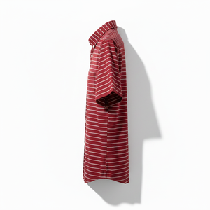 Premium Men's Red Striped Casual Jersey Summer Shirt Lightweight Breathable Quick Dry UV Protection 100% Cotton Button <b>Down</b> - Product Image 3