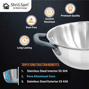 3 PCS Triply Batterie de cuisine en acier inoxydable - Product Image 6