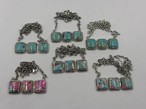 Collier artisanal en argent sterling 925 avec trois pierres turquoise couleur bonbon, 18 pouces, oxydé, style bohème, vente en gros personnalisée - Product Image 1