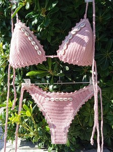 Ensemble de bikini au crochet ROSE POUDRE Coquillages - Product Image 3