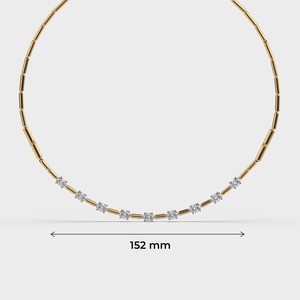 Collar de Oro Sólido de 18K con Diamantes Cultivados en Laboratorio y Eslabones en Forma de Barra |   Cadena de Eslabones de Lujo con Racimos de Diamantes |   Elegante y Delicado Conjunto de Fiesta con Estrellas - Product Image 1