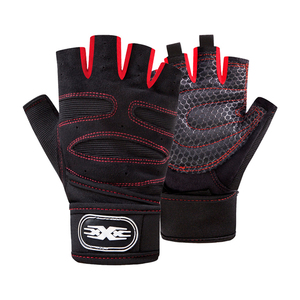 Gants de fitness mi-doigts en maille noire et rouge avec sangle de poignet réglable, unisexe, pour l'entraînement en salle de sport, amélioration de la préhension - Product Image 1
