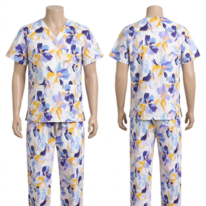 Conjunto de Uniformes Médicos Transpirables de Poliviscosa de 180 GSM con Estampado de Flamencos en Azul Pastel, Impresión Personalizada en Seda - Product Image 5