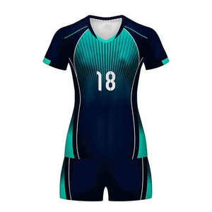 Ensemble d'uniformes de volley-ball d'été personnalisés unisexes pour adultes, sublimés, 100 % polyester, maillot respirant en maille, short à taille élastique, col en V - Product Image 1