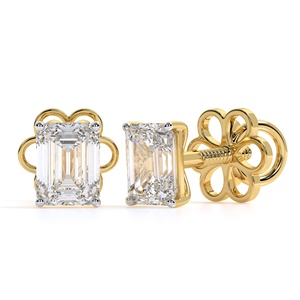 Boucles d'oreilles clous en diamant de laboratoire taille émeraude, or jaune 14 carats, certifiées IGI, solitaire classique, bijou élégant, cadeau idéal pour les fêtes - Product Image 1