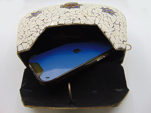 Handmade Mosaic <b>Clutch</b> Purse with <b>Green</b> Gemstone Flap Velvet Lining Chain Strap Evening <b>Bag</b> - Product Image 2