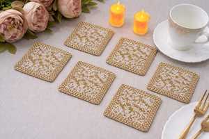 Handmade Customizable Beaded <b>Coasters</b> Floral Embroidered Gold & White Eco-Friendly Hotel & Home Dining <b>Table</b> Decor - Product Image 2