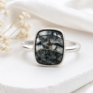 Natural Orthoceras Gemstone <b>Ring</b> 925 Sterling Silver Cushion Cabochon Bezel Setting Women's Party Jewelry - Product Image 3