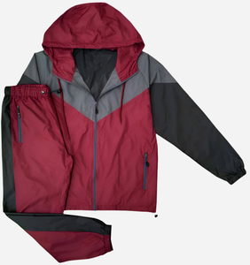 Men's 2 Piece <b>Zipper</b> <b>Jacket</b> and Elastic Trouser 100% Nylon Wholesale Summer Satin Lightweight Waterproof 2 Piece Sets - Product Image 4