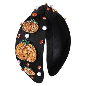 Elegant Halloween Pumpkin Beaded <b>Headband</b> Handmade Black Knotted Crystal Embroidered Hair Accessory for Women and Girls 2026 - Product Image 1