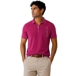Polo de Hombre Color Marrón Mostaza con Cierre, Diseño de Logotipo Personalizado, Manga Corta, Mezcla de Algodón Premium, Polo de Golf Casual de Lujo - Product Image 1