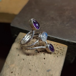 Purple <b>Amethyst</b> & Moonstone 925 Sterling <b>Silver</b> <b>Ring</b> for Her Natural Gemstone Jewelry Elegant Vintage Style <b>Ring</b> - Product Image 6