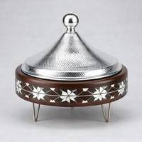 Casserole en bois de luxe avec couvercle en dôme argenté martelé, revêtement céramique antiadhésif, écologique, compatible four et lave-vaisselle
