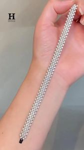 High-Density Multi-Row Tennis <b>Bracelet</b>, Sparkling Wide Band Zirconia <b>Bracelet</b> for Evening Wear - Product Image 3