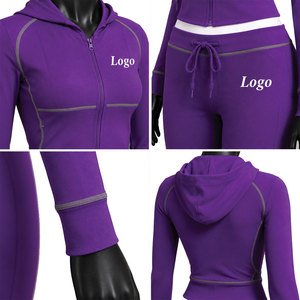 Custom Women's <b>Purple</b> Hoodie Tracksuit Set Flare Pants Activewear Sportswear Two Piece Outfit Private Label Wholesale Clothing - Product Image 4