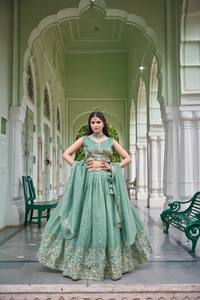 Apparel Accessories Ethnic Clothing Indian Pakistani Sets <b>Gold</b> Crush Thread Sequin Embroidered Lehenga Unstitched <b>Blouse</b> (HK 64) - Product Image 3