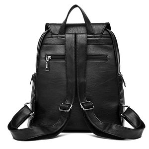 Trendy Wholesale Custom Logo <b>Black</b> Leather Flap <b>Backpack</b> Purse <b>Womens</b> School Vertical Zipper Travel Casual Daypack Bookbags - Product Image 2