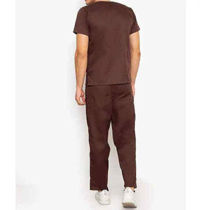 Ensemble de blouses d'infirmier pour hommes, marron, col en V, manches courtes, en coton et polyester tissé, uniforme d'hôpital, pantalon inclus, détection d'aiguilles - Product Image 3