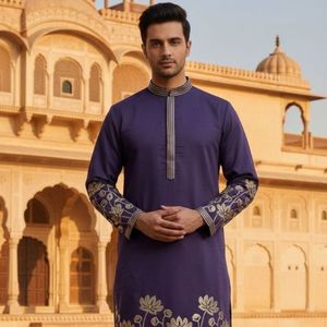 Royal Celebrity Silk Kurta <b>Pajama</b> <b>Set</b> with Gold Foil Embroidery Premium Ethnic Wear <b>for</b> Weddings, Festivals And Special Occasion - Product Image 4