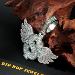 Unisex Hip Hop Dollar Sign Charm Necklace Wings Cubic Moissanite Claw Setting Rhodium Plated <b>Rope</b> <b>Chain</b> Custom Silver Jewelry - Product Image 2