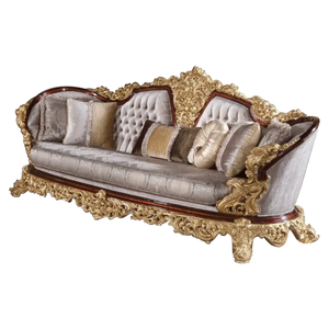 Ensemble de canapés sectionnels de luxe en bois de mahogany massif, design français, pour salon de villa, meubles rembourrés sculptés à la main, fabriqués en Indonésie - Product Image 6