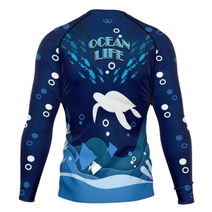 Camiseta Deportiva de Compresión de Manga Larga con Estampado Completo para Hombre, Cuello Redondo, Absorbe la Humedad, Ajustada, para Natación y Entrenamiento, Color Azul Verano - Product Image 2